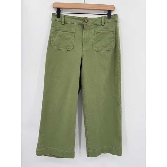 LOFT Pants Womens 6 Petite Green Wide Leg Cropped The Palmer Boho Fall - Picture 1 of 9